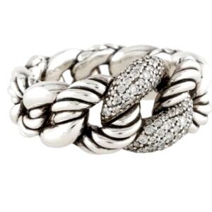 David Yurman Belmont Curb Link Ring Pave Diamonds Sterling Silver - Size 6